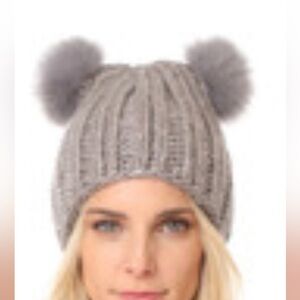 Eugenia Kim Cream Knit Hat with Gray Pom Ears